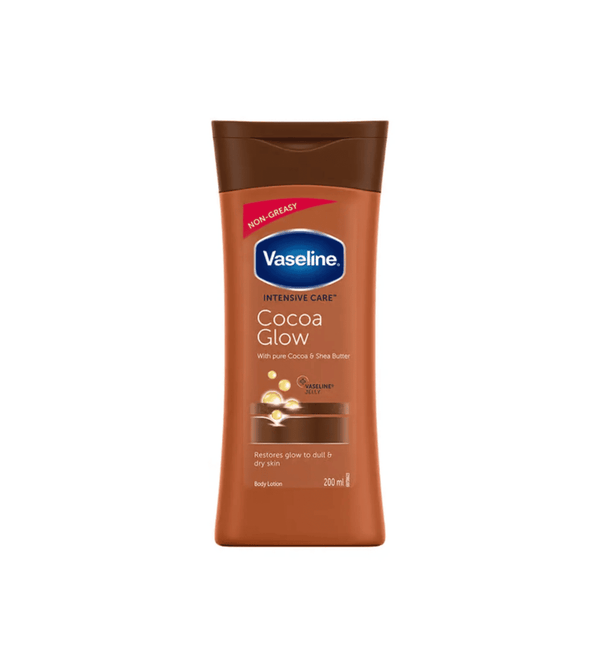 Vaseline Cocoa Glow body lotion on a white background