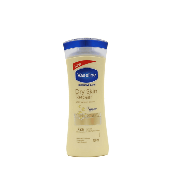 Vaseline dry skin repair lotion bottle on a white background