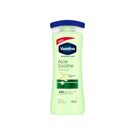 Vaseline Aloe Soothe body lotion bottle on a white background