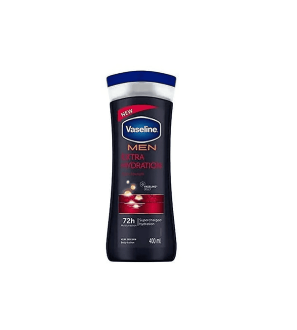 Vaseline Men Extra Hydration body wash bottle on a white background