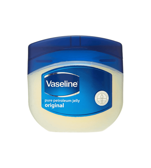 Vaseline pure petroleum jelly container on a white background