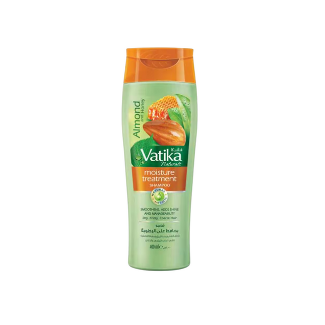 Vatika Almond moisture treatment shampoo bottle on a white background