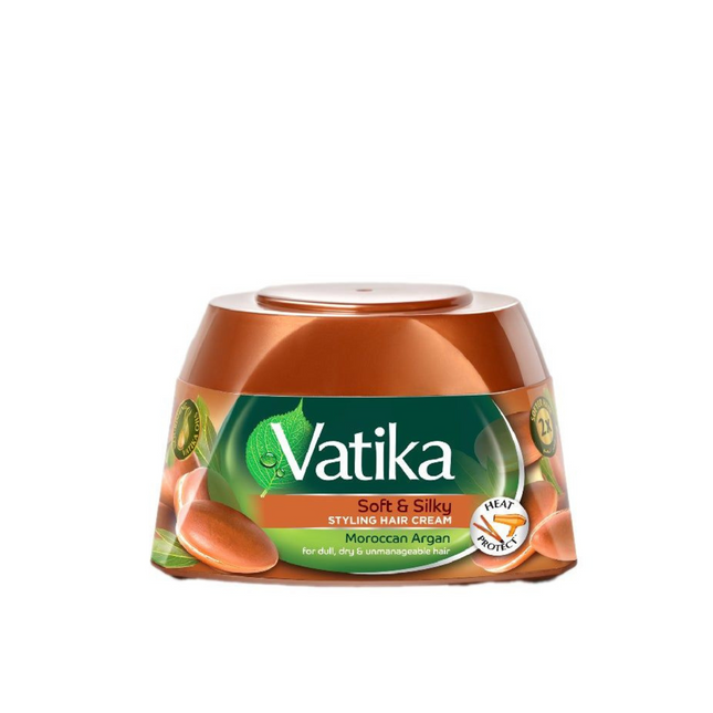 Vatika Soft & Silky Styling Hair Cream container on a white background