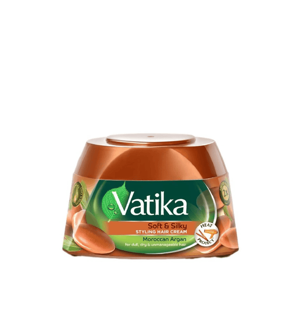 Vatika Soft & Silky Styling Hair Cream container on a white background