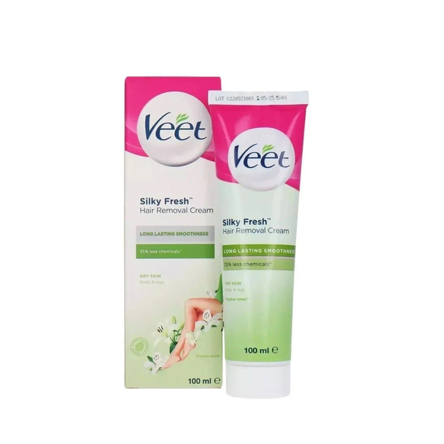 Veet Silky Fresh hair removal cream packaging on a white background
