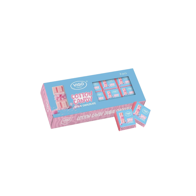 Vigo cotton candy chocolate packaging on a white background