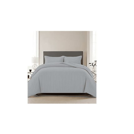 Gray bedsheet  set on a bed in a bedroom setting