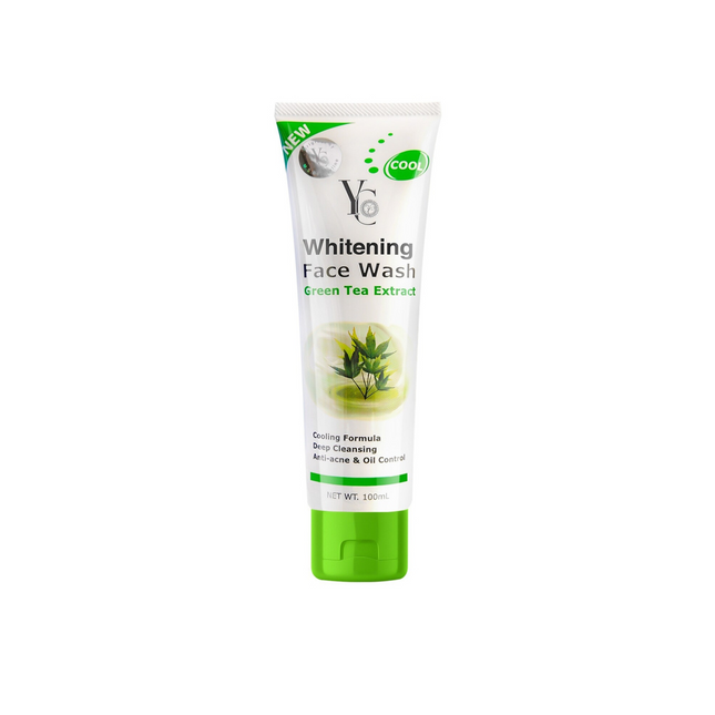 Tube of Whitening Face Wash with Green Tea Extract on a white background