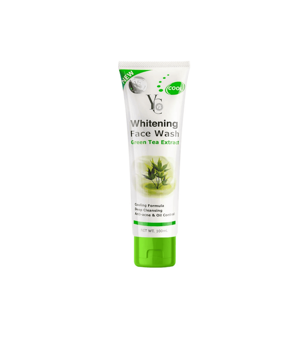 Tube of Whitening Face Wash with Green Tea Extract on a white background