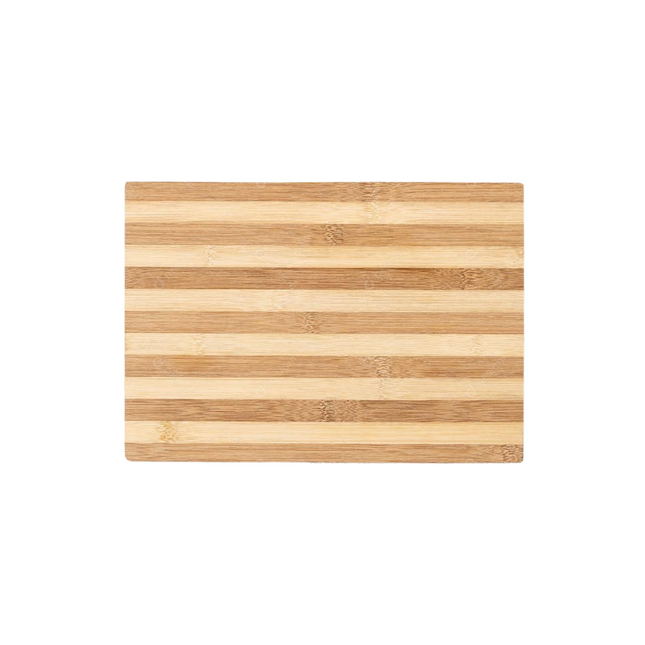 Wooden cutting board with striped pattern on a white background