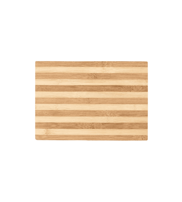 Wooden cutting board with striped pattern on a white background