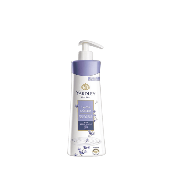 Yardley London body lotion bottle with pump on a white background
