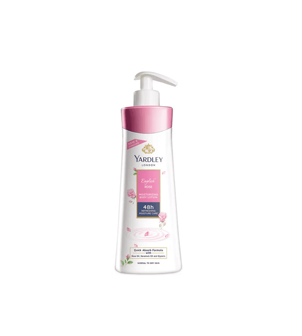 Yardley London body lotion with pump on a white background