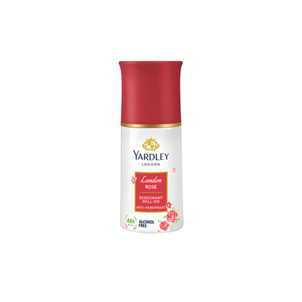 Yardley London deodorant roll-on with red cap on a white background