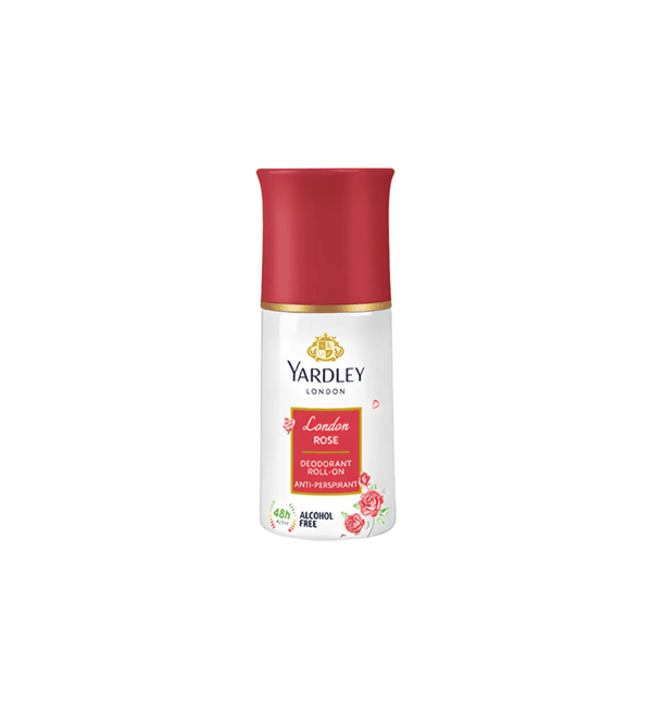 Yardley London deodorant roll-on with red cap on a white background