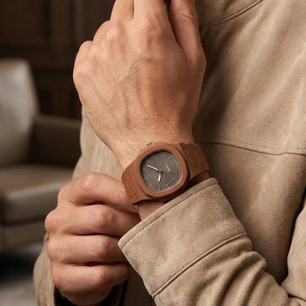 Men’s Matte Brown Square Dial Quartz Watch with Matching Strap