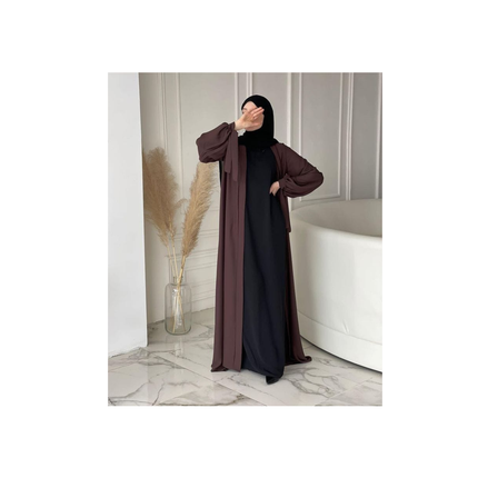 Premium Nida Open Abaya with Shawl – Tie-Sleeve Design & Inner Sleeveless Model