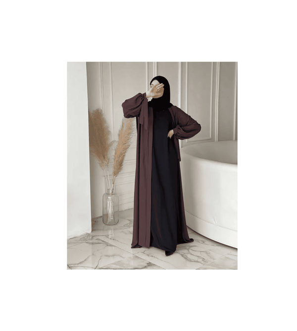 Premium Nida Open Abaya with Shawl – Tie-Sleeve Design & Inner Sleeveless Model