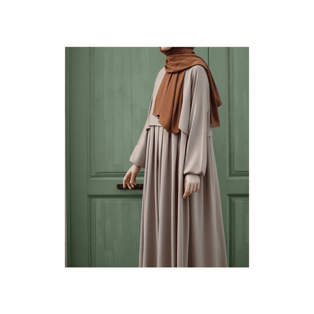 Taupe Layered Front Gulf Abaya with shawl