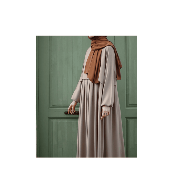 Taupe Layered Front Gulf Abaya with shawl