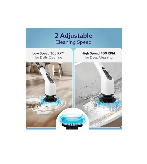 Cleaning tool with adjustable speeds for daily and deep cleaning on a white background