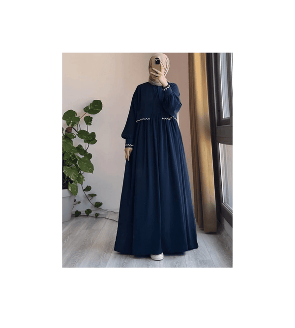 Navy Blue Scallop Embroidered Gulf Abaya