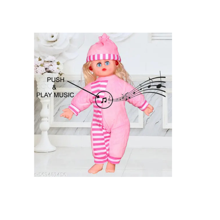 Pink Musical Push-to-Play Baby Doll – Soft Dress Toy with Light Music