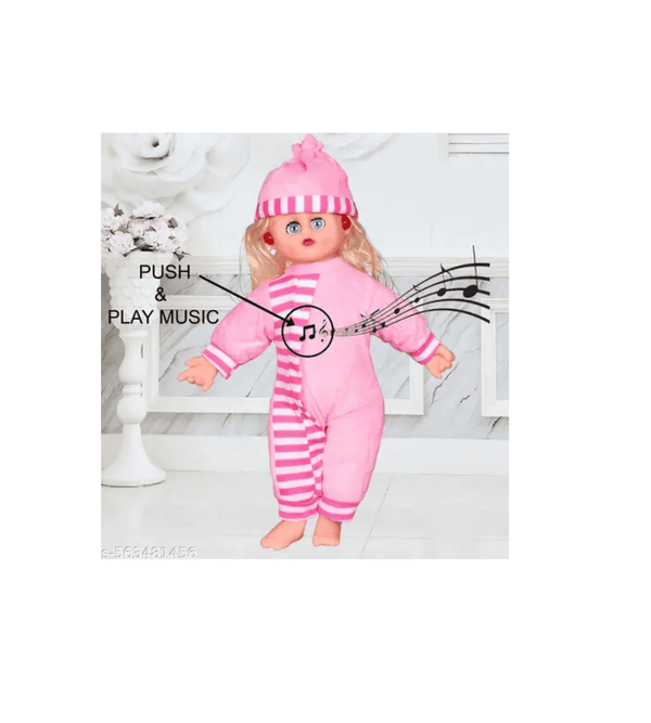 Pink Musical Push-to-Play Baby Doll – Soft Dress Toy with Light Music