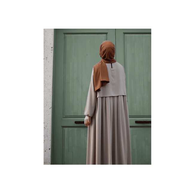 Taupe Layered Front Gulf Abaya with shawl
