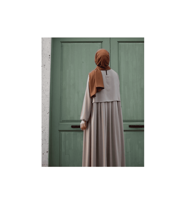 Taupe Layered Front Gulf Abaya with shawl