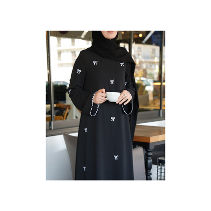 Bow Embroidered Premium Gulf Abaya With Shawl