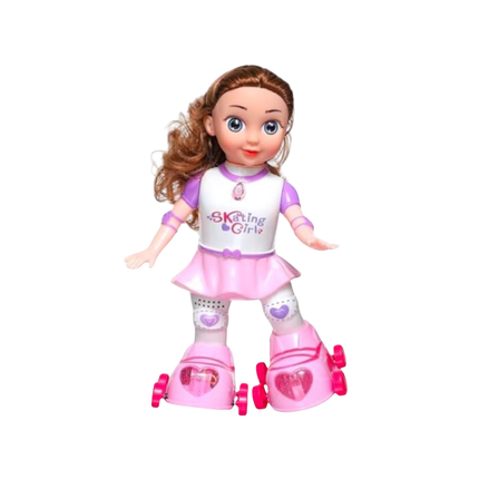 Skating Girl Musical Doll with Lights with white and pink dress