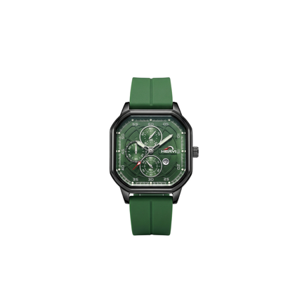 HERYI Men’s Square Dial  Watch with Green Silicone Strap
