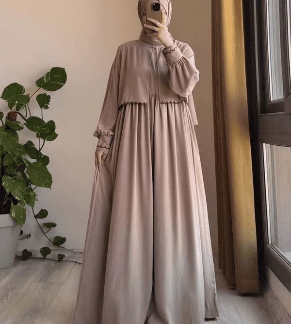 Dusty Rose Scallop Detail Gulf Abaya