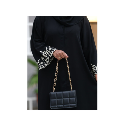 Bell sleeve cutwork embroidered abaya with shawl