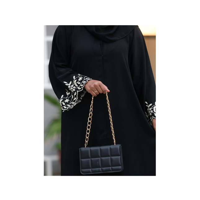 Bell sleeve cutwork embroidered abaya with shawl