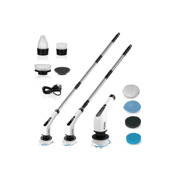 Cleaning tool set with various attachments on a white background
