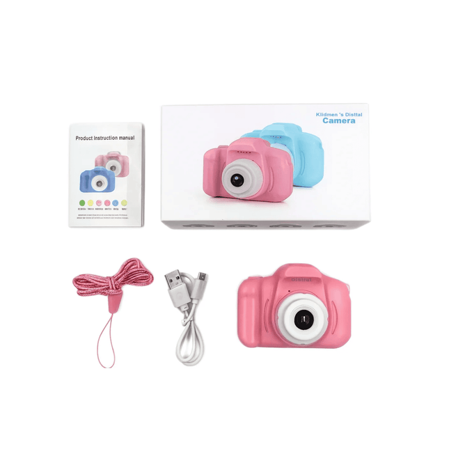 Kids Digital Camera Toy with USB Charging, Lanyard & HD Photo Capture – Pink & Blue