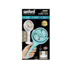 Sanford rechargeable hand fan packaging with a hand holding the fan.