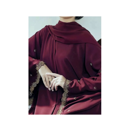 Elegant burgundy abaya with shall