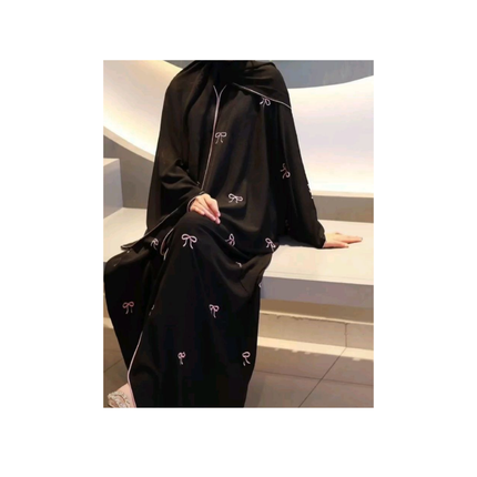 Bow embroidered farosha model abaya with shawl