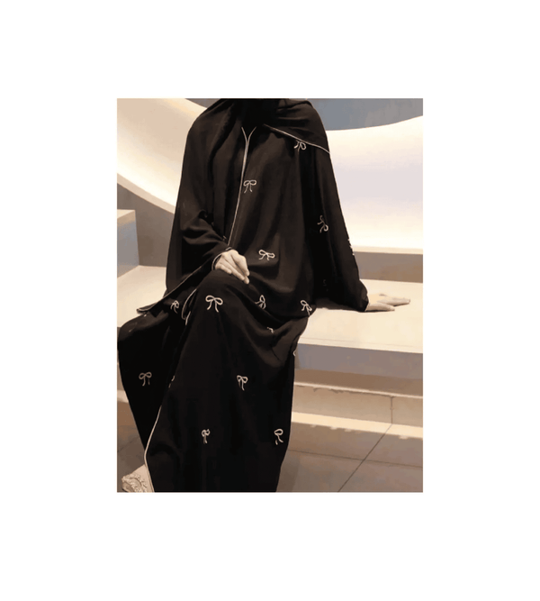 Bow embroidered farosha model abaya with shawl
