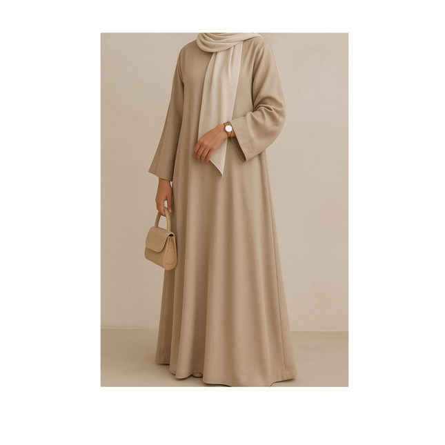 Elegant Plain Beige gulf Abaya with shawl