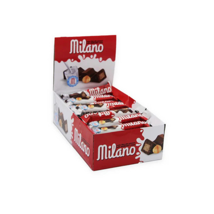 Box of Milano chocolate bars on a white background