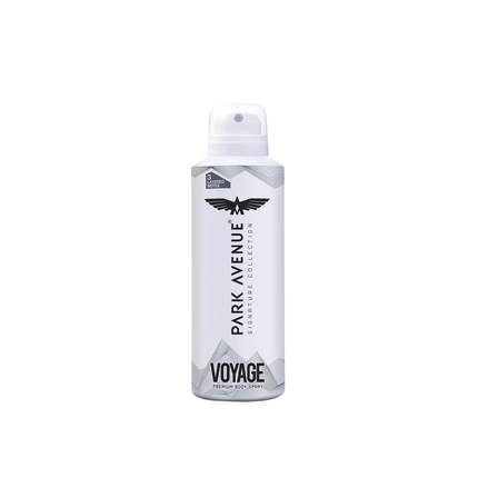 Park Avenue Voyage deodorant spray bottle on a white background